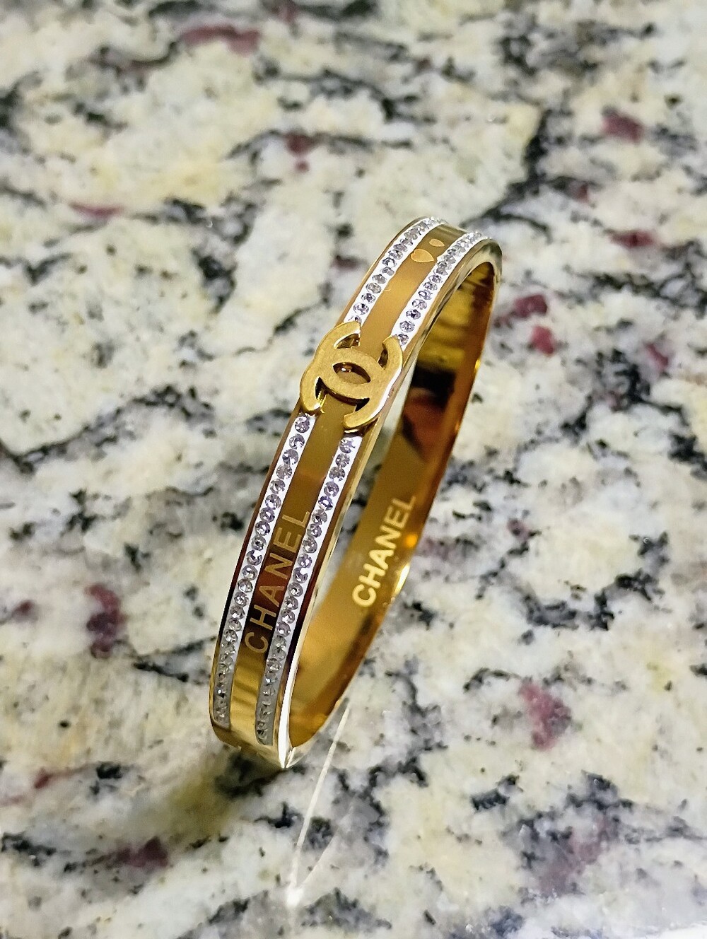 New Gold Tone and Clear Crystal Double Row Logo Bracelet Fashion Jewelry